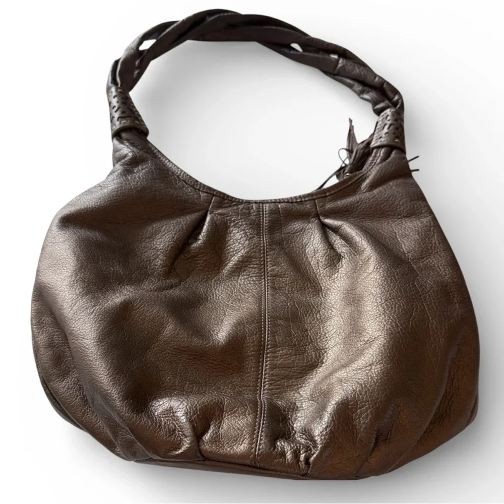 Coldwater Creek Bronze Metallic Brown Leather Hobo Bag